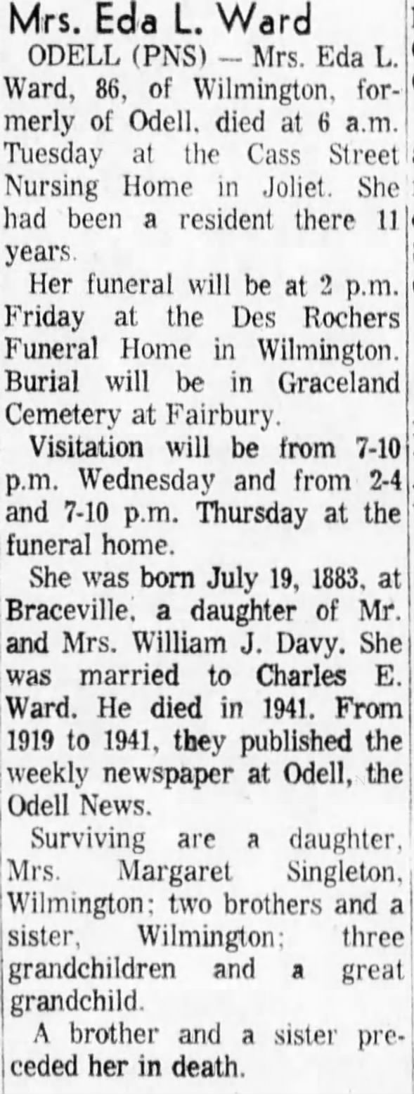 Obituary for Eda L Ward (Aged 86)